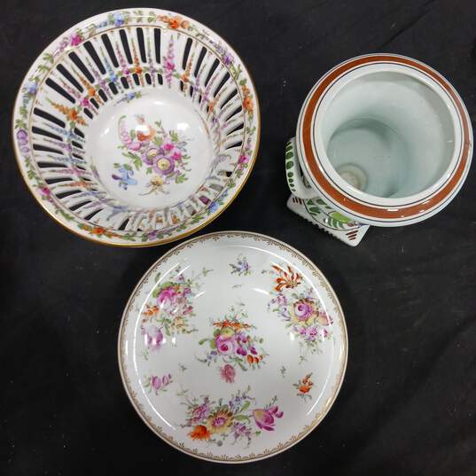 Lot of 3 Vintage Decorative Floral Footed Bowl, Plate & Vase image number 2