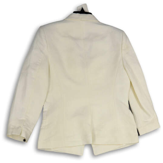Womens White Shawl Collar Long Sleeve Single Button Blazer Size 10 image number 2