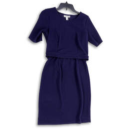 Womens Blue Short Sleeve Round Neck Knee Length Blouson Dress Size Small