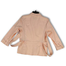 Womens Pink Collared Long Sleeve Tie Waist Button Front Jacket Size Medium alternative image