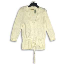 Stamp 10 Womens White Knitted V-Neck Long Sleeve Pullover Sweater Size XL