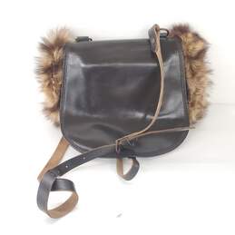 Handmade Dark Brown Leather Fur Trim Shoulder Bag