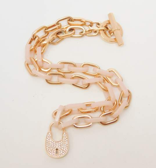 Michael Kors Rose Gold Tone Pave Crystal Lock Necklace 53g image number 4