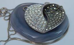 Romantic 925 Rhinestones & Marcasite Heart & Square Pendant Necklace Cubic Zirconia Drop Earrings & Band Ring 19.3g alternative image