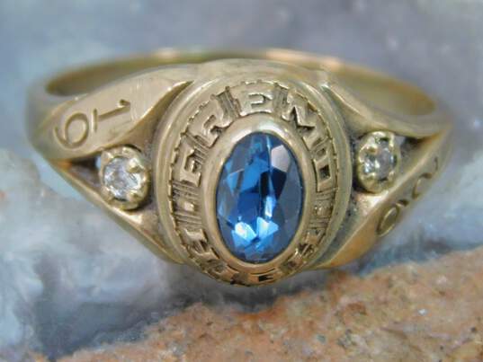 10K Yellow Gold 1992 Fremd High School Blue Spinel CZ Class Ring 3.1g image number 1