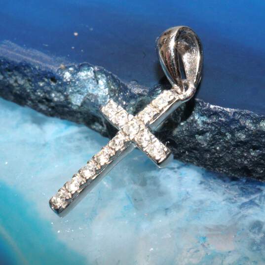 10K White Gold White Sapphire Accent Petite Cross Pendant - 0.7g image number 1