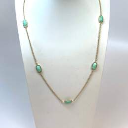Designer Kendra Scott Gold-Tone Green Turquoise Stone Chain Necklace