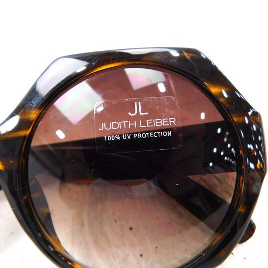 Judith Leiber 'Fushia' Lense Havana Brown Frame Oversized Sunglasses, Box & Dust Bag NWT with COA image number 17