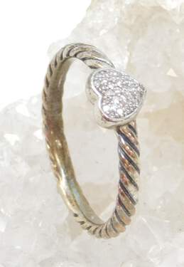 David Yurman Sterling Silver Diamond Accent Pave Heart Cable Ring 2.1g