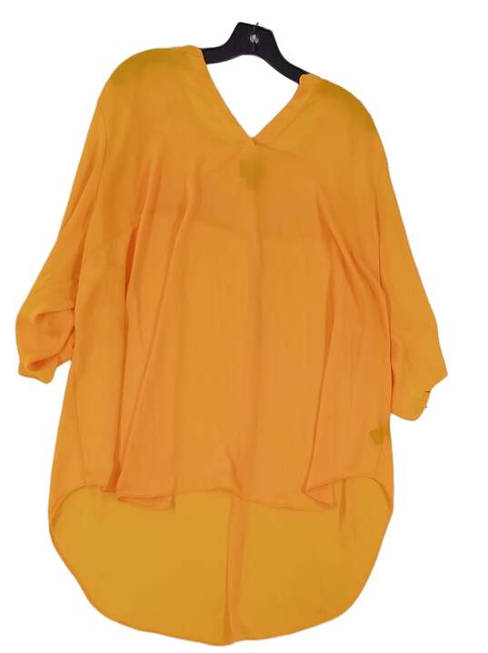 Womens Yellow 3/4 Sleeve V Neck Hi Low Hem Blouse Top Size 2X image number 1