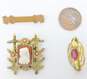 Antique Art Nouveau Gold Filled Darling Cameo Red Glass Floral Brooches 13.1g image number 6