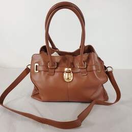 Calvin Klein Brown Leather Belted Padlock Shoulder Satchel Bag
