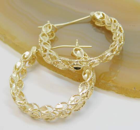 Elegant 14k Yellow Gold Filigree Hoop Earrings 5.3g image number 1