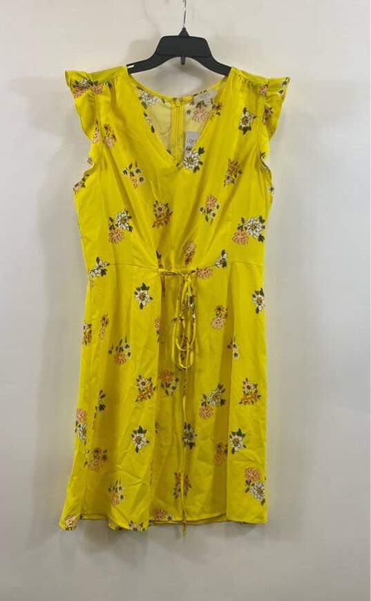 LOFT Women's Yellow Floral Dress - L NWT image number 1