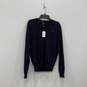 NWT Womens Blue Knitted Long Sleeve V-Neck Pullover Sweater Size Medium image number 1