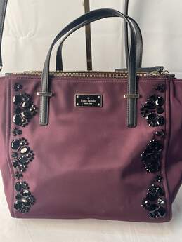 Certified Authentic Kate Spade Plum Handbag w/Black Beads, Shoulder Strap