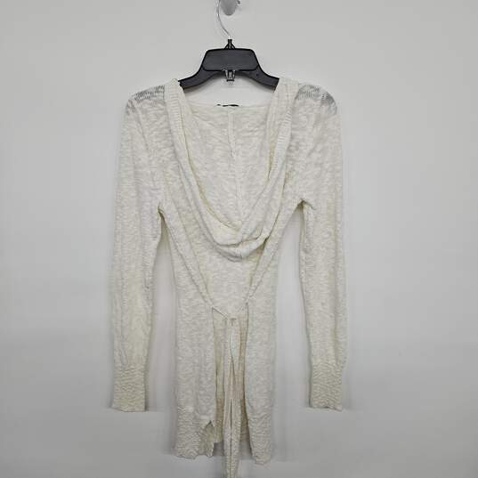 White V Neck Sweater Dress With Tie And Hood image number 2