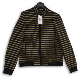 NWT Lafayette 148 New York Womens Black Brown Striped Full-Zip Jacket Size M