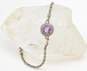 AT 925 Faceted Amethyst Granulated Circle Bali Style Charm Wheat Chain Bracelet 10.3g image number 1