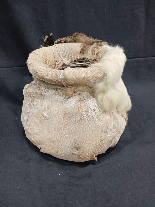 Vintage Navajo Handmade Fur & Feather Basket image number 2