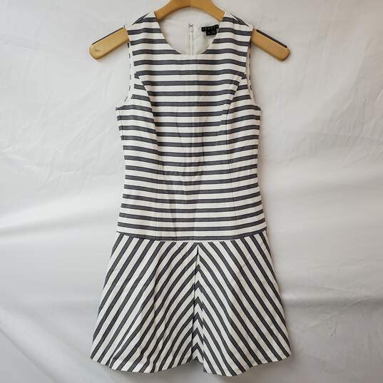 Theory Cotton Sleeveless Gray White Striped Midi Dress Women's 0 image number 1