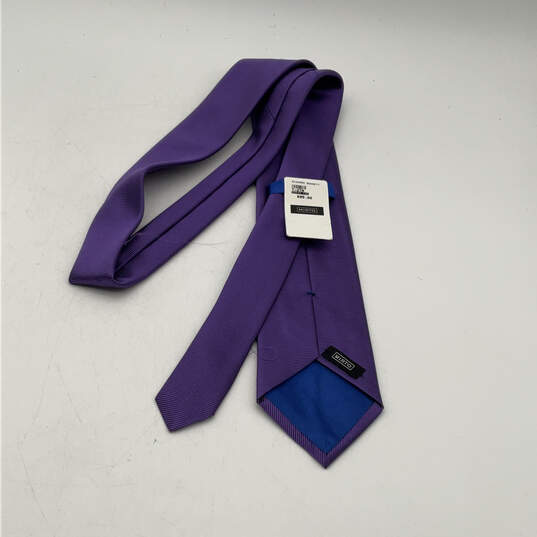 NWT Mens Purple Silk Striped Classic Adjustable Pointed Designer Neck Tie image number 4