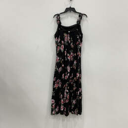 NWT Womens Black Floral Sleeveless Smocked Ruffled A-Line Dress Size Large alternative image