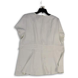 NWT Womens White Round Neck Short Sleeve Back Zip Blouse Top Size 22