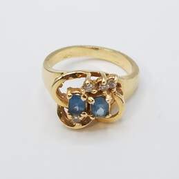 14K Gold Blue Gemstone Diamond Size 3 1/2 Ring 4.0g alternative image
