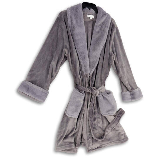 NWT Womens Purple Faux Fur Long Sleeve Tie Waist Wrap Robe Size 2X-3X image number 1