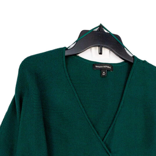 Womens Green Tight-Knit Long Sleeve Surplice Neck Wrap Sweater Size M image number 3