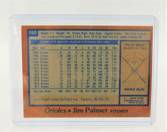 1978 HOF Jim Palmer Topps All-Star Baltimore Orioles image number 2