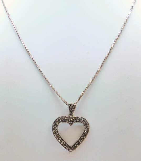 Art Deco Style 925 Marcasite Heart Jewelry 20.8g image number 2