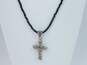 Sarda 925 Scrolled Granulated Cross Pendant Black Glass Beaded Necklace image number 2