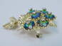 Vintage Emmons Gold Tone Watermelon Vitrial Glass Floral Bouquet Brooch 19.7g image number 1