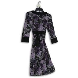 APT. 9 Womens Black Lavender Floral V-Neck Long Sleeve Fit & Flare Dress Size M alternative image