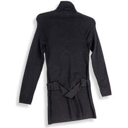 Womens Black Turtleneck Long Sleeve Belted Sweater Dress Size Medium alternative image