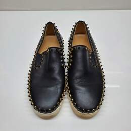Christian Louboutin Women's Black Leather Spike Pick Slip On Shoe WM Size 37.5