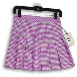 NWT Womens Purple White Check Pleated Back Zip A-Line Skirt Size 2 alternative image