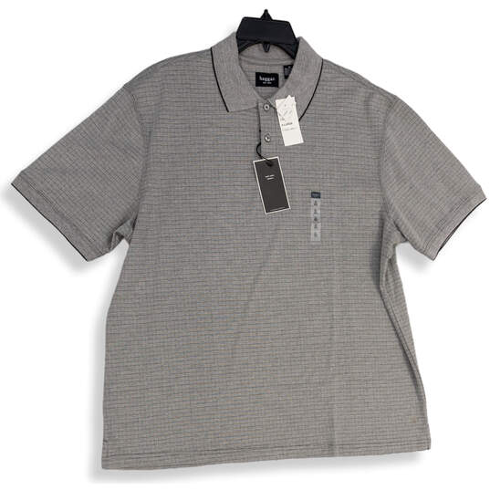 NWT Mens Check Gray Spread Collar Short Sleeve Polo Shirt Size X-large image number 1