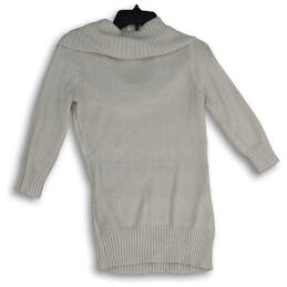 Womens White Sequin Cowl Neck Long Sleeve Sweater Dress Size Large alternative image