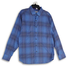 Mens Blue Gingham Spread Collar Button-Up Shirt Size Medium
