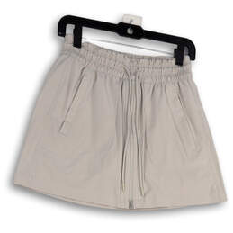 Womens Gray Elastic Waist Drawstring Pockets Front Zip Mini Skirt Size 2
