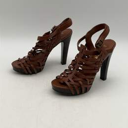 Ralph Lauren Womens Brown Open Toe Stiletto Heel Slingback Sandal Size 6.5B