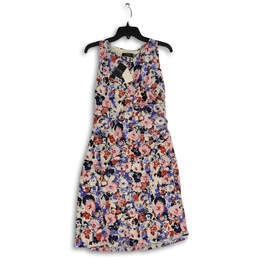 NWT Womens Multicolor Floral Boat Neck Side Gathered Shift Dress Size 14