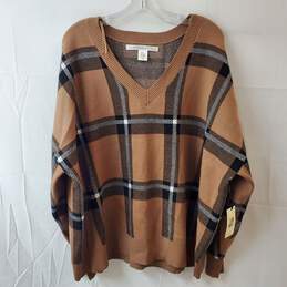 Max Studio Womens Brown V-Neck Checked Sweater Size 3X
