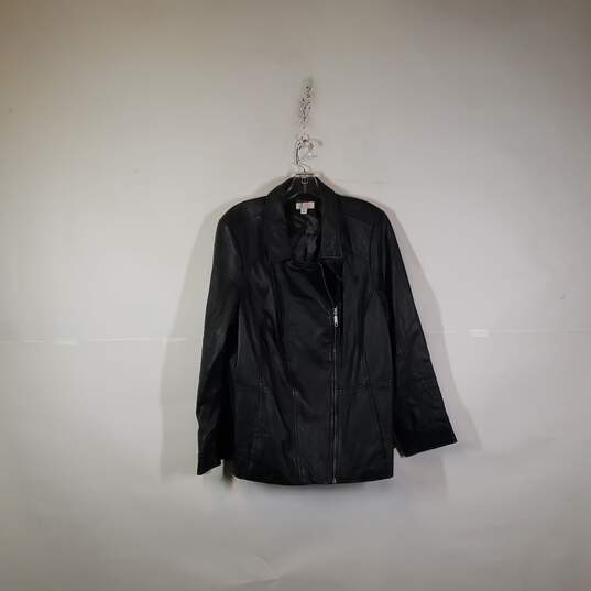 Womens Long Sleeve Collared Full-Zip Leather Jacket Size 2X image number 1