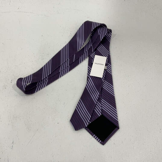 NWT Men's Purple Striped Silk Four In Hand Adjustable Pointed Necktie image number 2