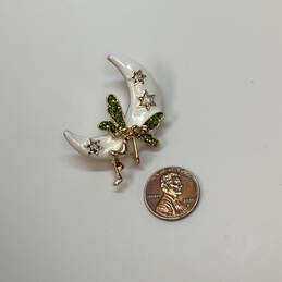 Designer Betsey Johnson Gold-Tone White Enamel Fairy Moon Stars Brooch Pin alternative image