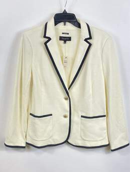 Talbots Womens Ivory Pockets Long Sleeve Single Breasted Blazer Jacket Size 12
